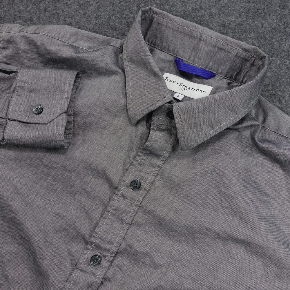 Teddy Stratford Button Up Zip Shirt Men Size 5 Long Sleeve Cotton Grey